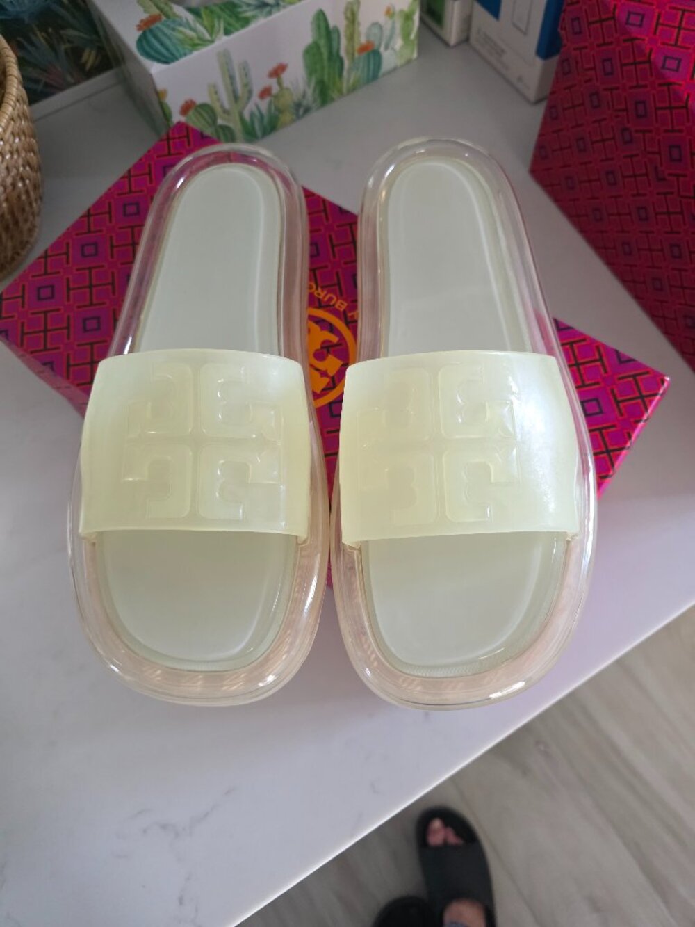 Tory Burch Bubble Jelly Slide Sandals New Ivory Size 9 NIB Style 85010